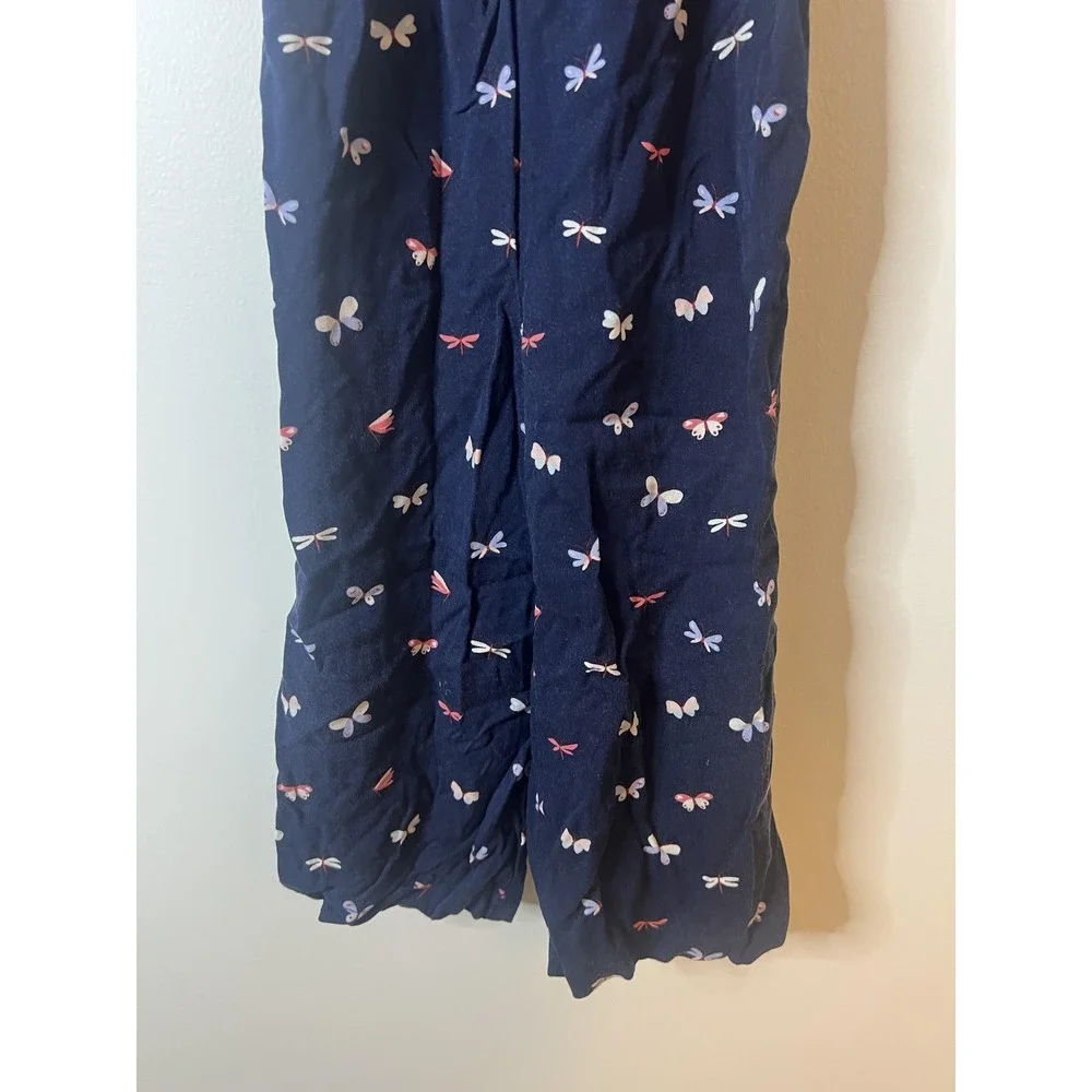 Vince‎ Camuto Jumpsuit Girls 5 Navy Blue Ruffle Strap Smocked Butterfly Print